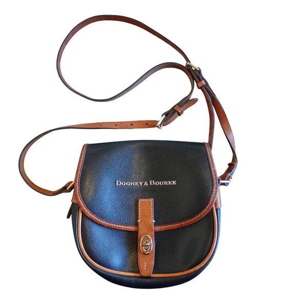 Dooney & Bourke Handbags - Dooney & Bourke Crossbody Bag Black Tan Pebble Leather Chevron Preppy Equestrian